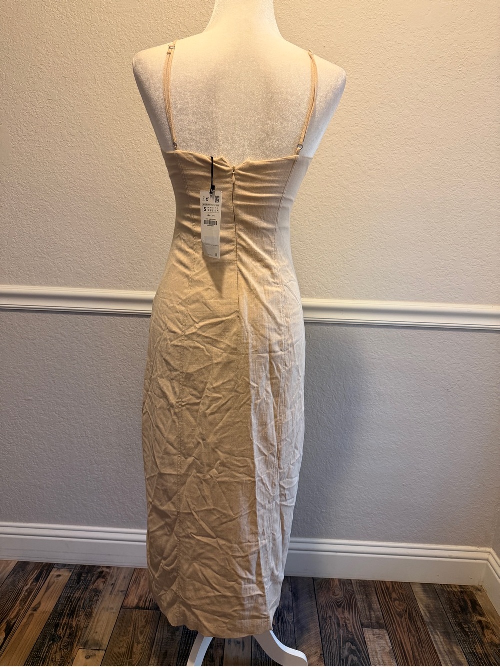Zara Beige Spaghetti Strap Midi Dress with Side Slit NWT Size Small - Picture 7 of 11